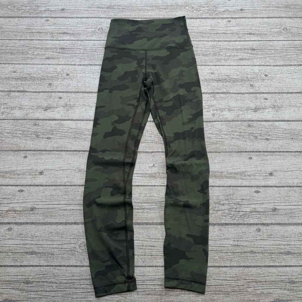 Lululemon Leggings Women's 2 Green Camo High Rise Stretch Athletic Training Yoga